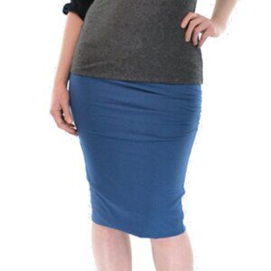 Ureshii PEI Designer Blue Stretchy Pull-on Everyday Bamboo Blend Pencil Skirt